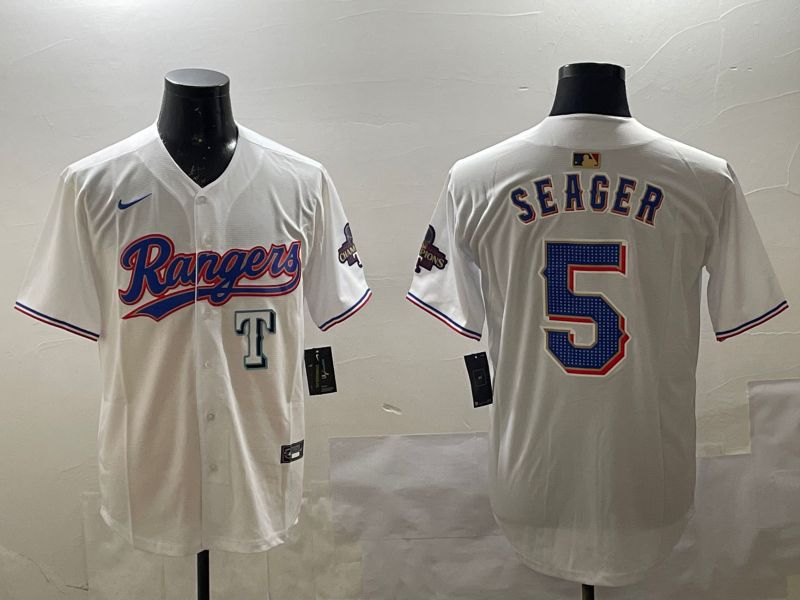 Men Texas Rangers #5 Seager White Gold Game 2025 Nike MLB Jersey style 1->texas rangers->MLB Jersey